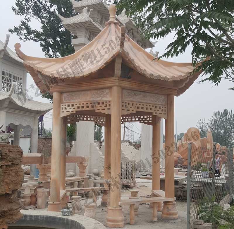 中式大理石涼亭，石雕景觀亭子，石雕六角亭子廠家